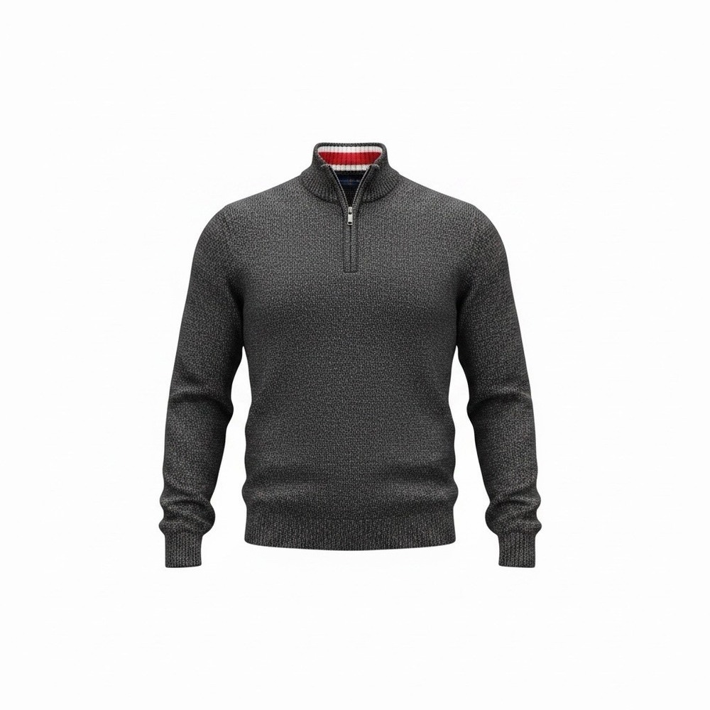 CHAPS Men's Large Quarter Zip Sweater Charcoal Marled Cotton Pullover